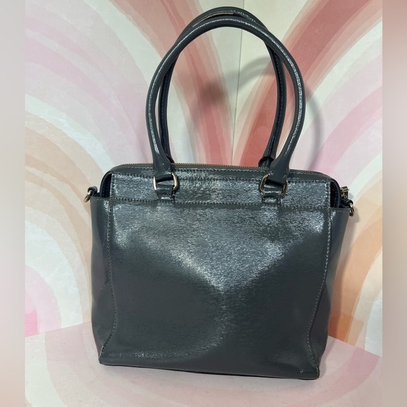 Kate Spade Grey Gray Patent Leather Tote Purse With Detachable Shoulder Strap - Picture 5 of 17